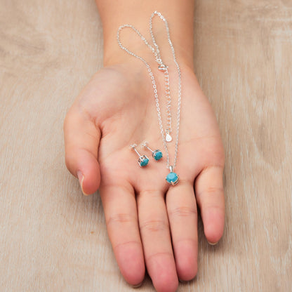 Sterling Silver December (Turquoise) Birthstone Necklace & Earrings Set Created with Zircondia® Crystals