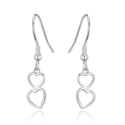 Sterling Silver Double Heart Drop Earrings