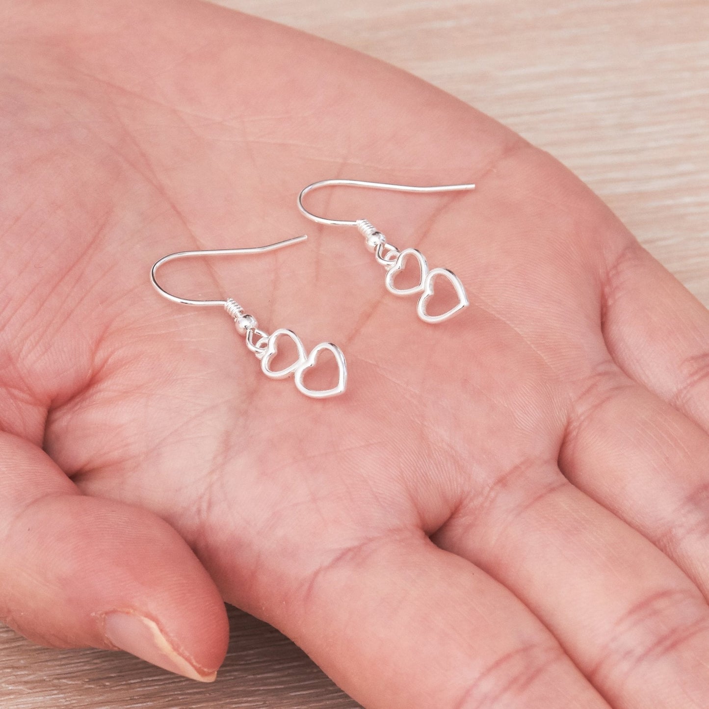 Sterling Silver Double Heart Drop Earrings