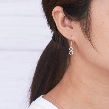Sterling Silver Double Heart Drop Earrings