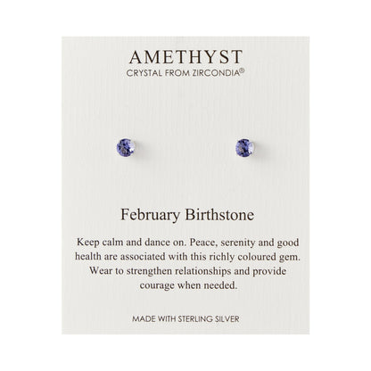 Sterling Silver February (Amethyst) Birthstone Earrings Created with Zircondia® Crystals