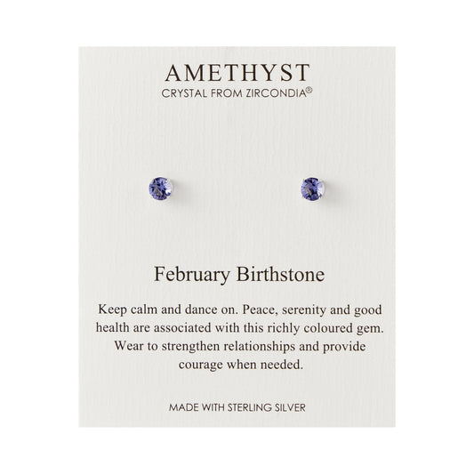 Sterling Silver February (Amethyst) Birthstone Earrings Created with Zircondia® Crystals