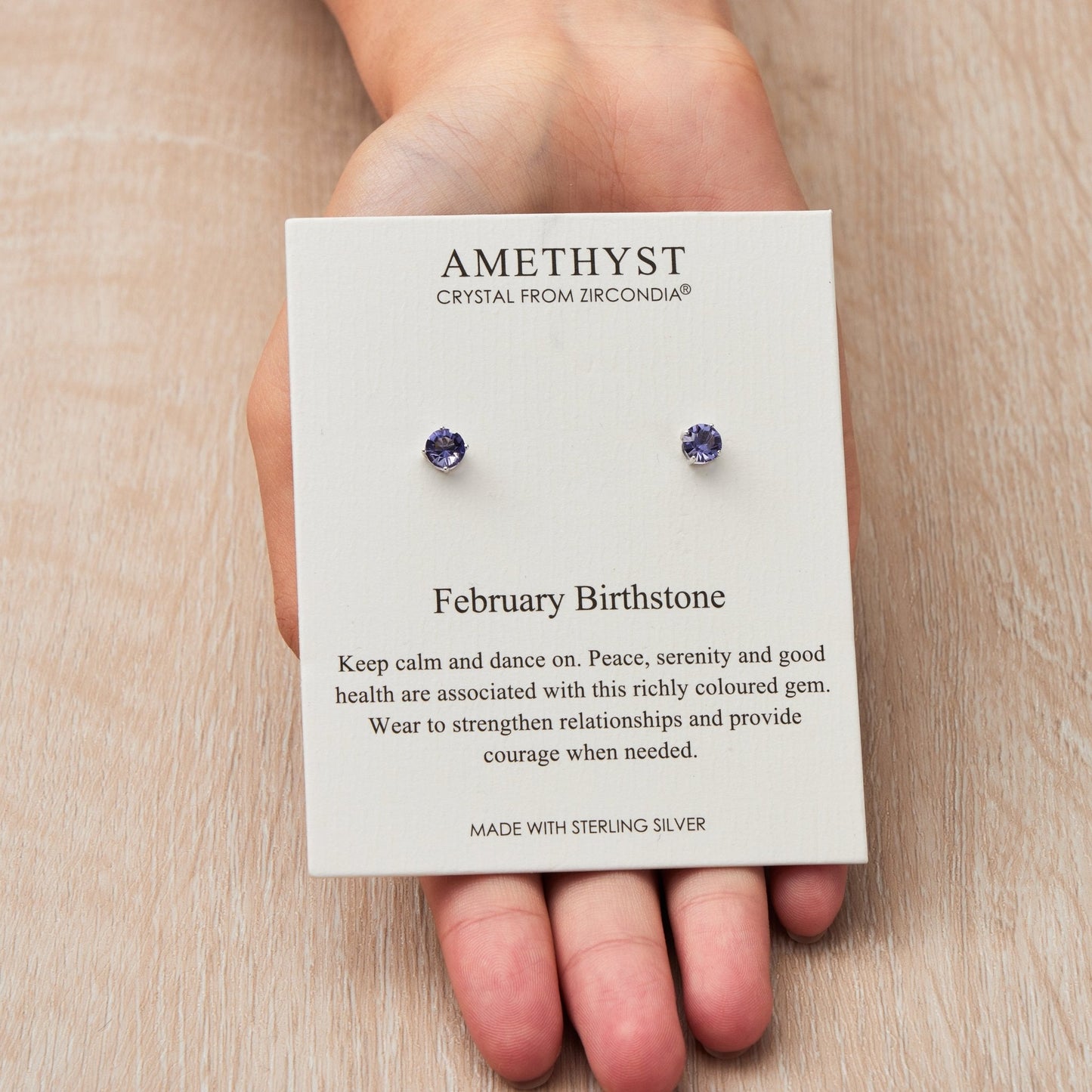 Sterling Silver February (Amethyst) Birthstone Earrings Created with Zircondia® Crystals