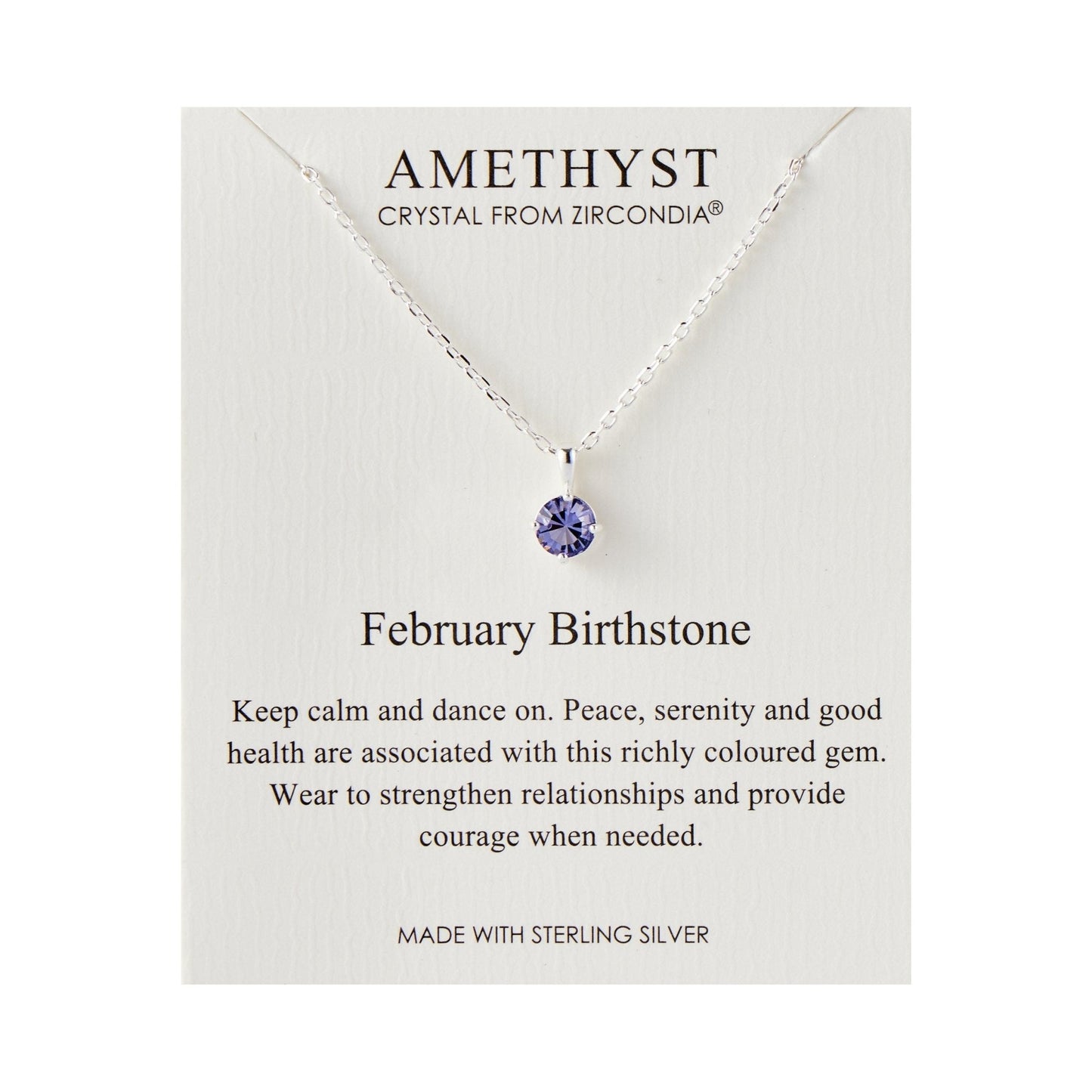 Sterling Silver February (Amethyst) Birthstone Necklace Created with Zircondia® Crystals