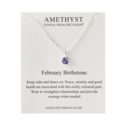 Sterling Silver February (Amethyst) Birthstone Necklace Created with Zircondia® Crystals