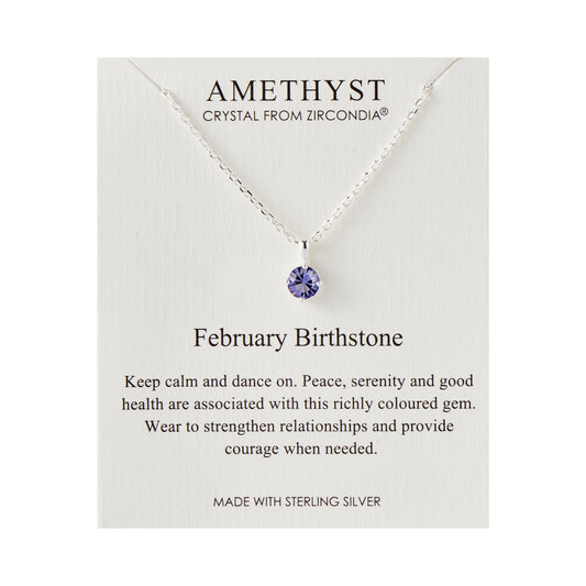 Sterling Silver February (Amethyst) Birthstone Necklace Created with Zircondia® Crystals