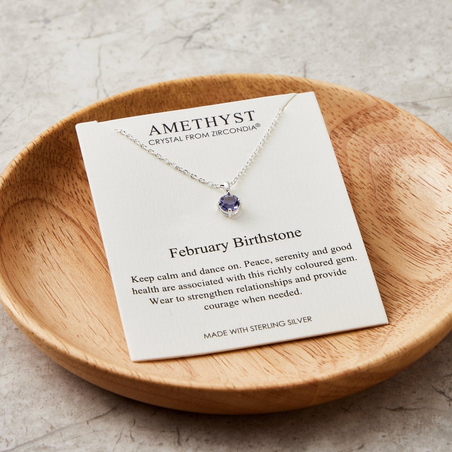 Collier en argent sterling de février (améthyste) avec cristaux Zircondia®