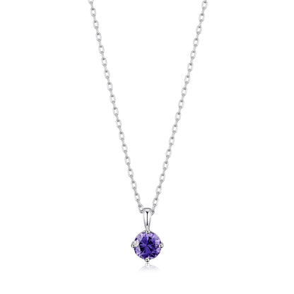 Sterling Silver February (Amethyst) Birthstone Necklace Created with Zircondia® Crystals