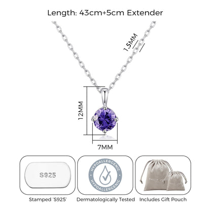 Sterling Silver February (Amethyst) Birthstone Necklace Created with Zircondia® Crystals