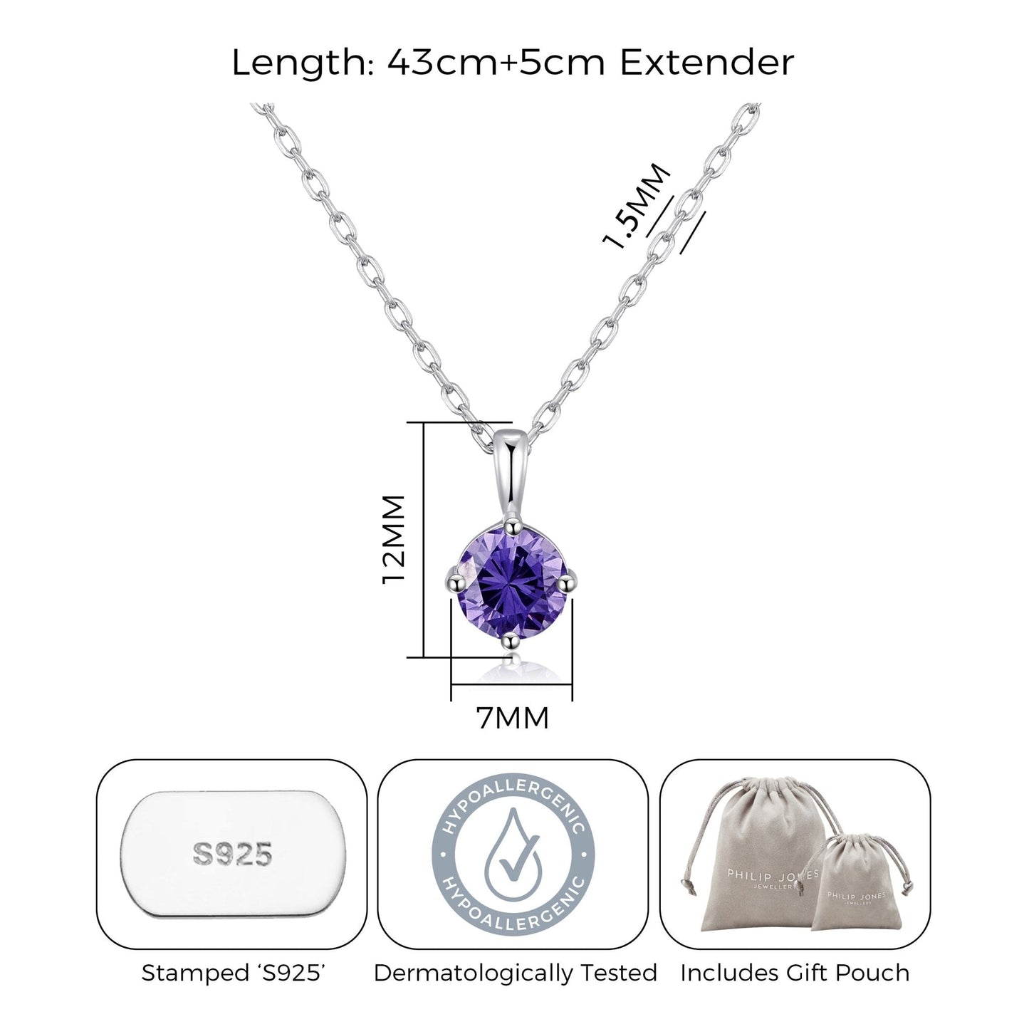 Collier en argent sterling de février (améthyste) avec cristaux Zircondia®