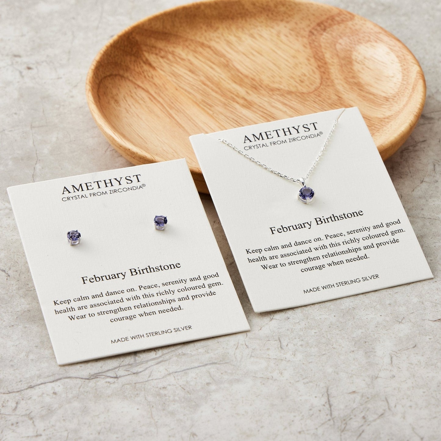 Sterling Silver February (Amethyst) Birthstone Necklace & Earrings Set Created with Zircondia® Crystals