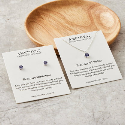 Sterling Silver February (Amethyst) Birthstone Necklace & Earrings Set Created with Zircondia® Crystals