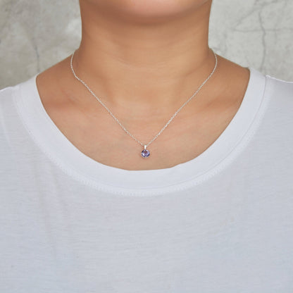 Sterling Silver February (Amethyst) Birthstone Necklace & Earrings Set Created with Zircondia® Crystals