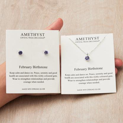 Sterling Silver February (Amethyst) Birthstone Necklace & Earrings Set Created with Zircondia® Crystals