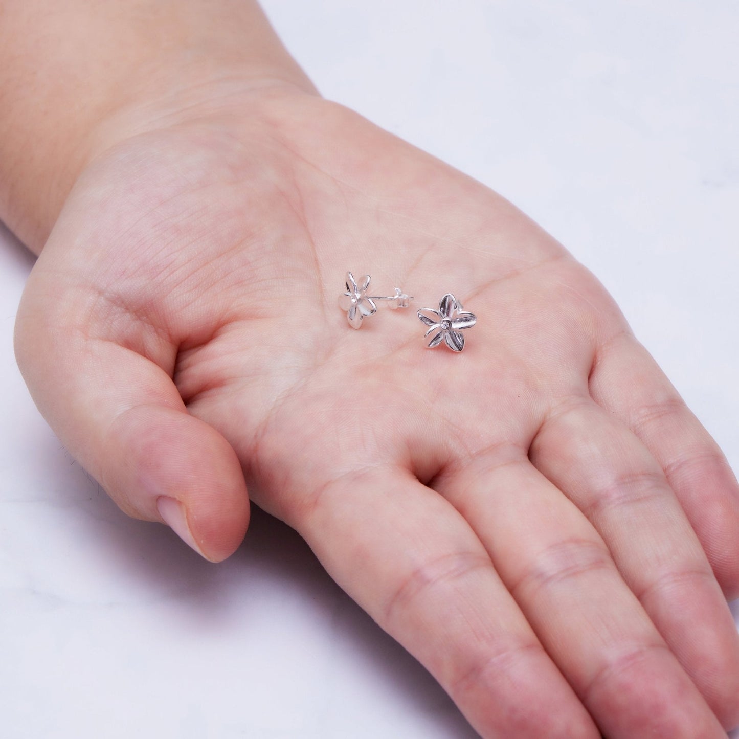 Sterling Silver Flower Earrings Created with Zircondia® Crystals