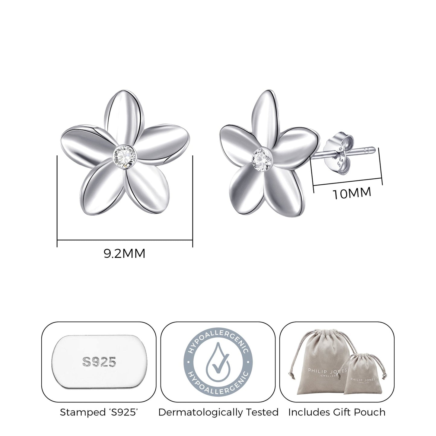 Sterling Silver Flower Earrings Created with Zircondia® Crystals