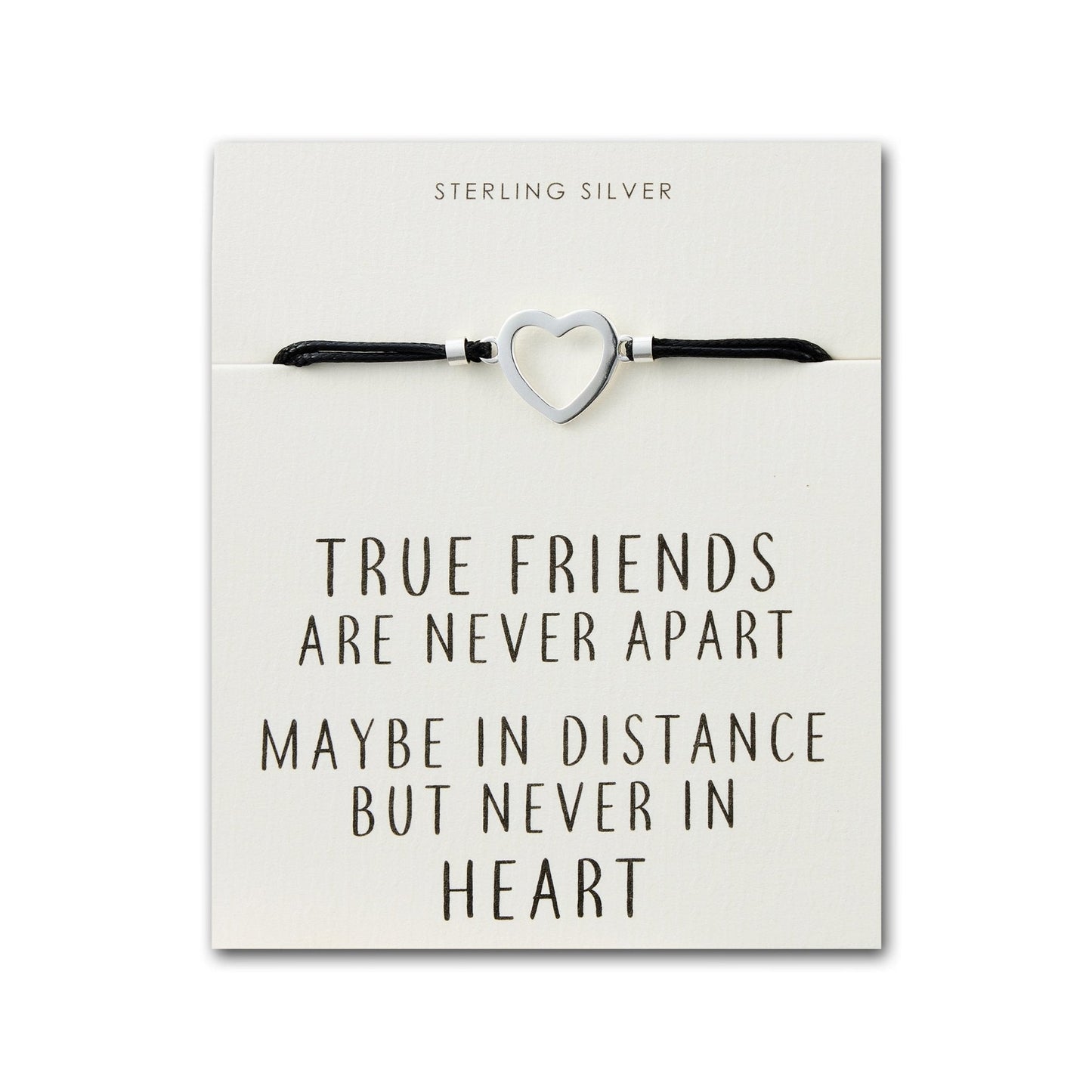 Sterling Silver Friendship Quote Corded Heart Bracelet