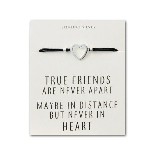 Sterling Silver Friendship Quote Corded Heart Bracelet