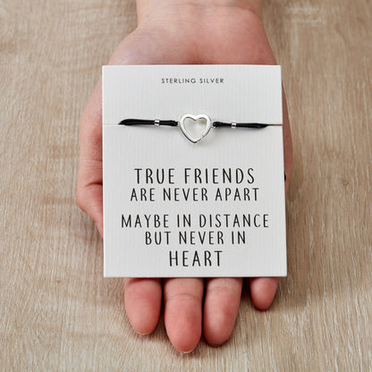 Sterling Silver Friendship Quote Corded Heart Bracelet