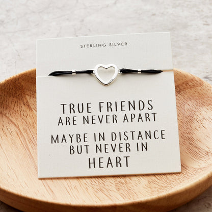 Sterling Silver Friendship Quote Corded Heart Bracelet