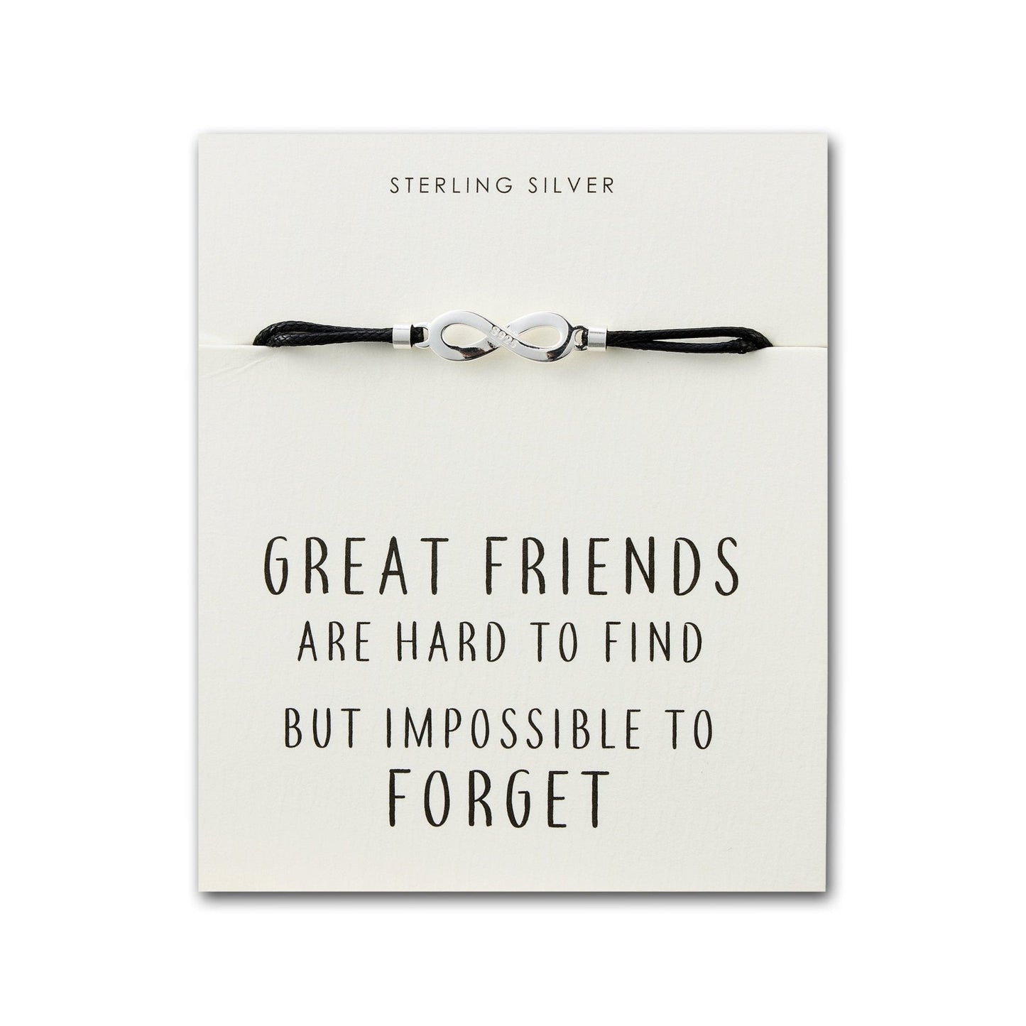 Sterling Silver Friendship Quote Corded Infinity Bracelet