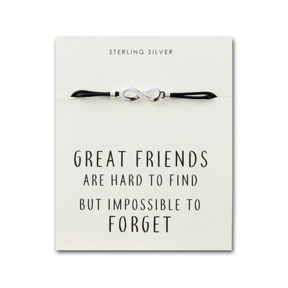 Sterling Silver Friendship Quote Corded Infinity Bracelet