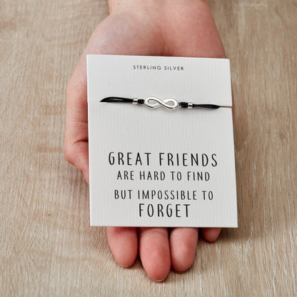 Sterling Silver Friendship Quote Corded Infinity Bracelet