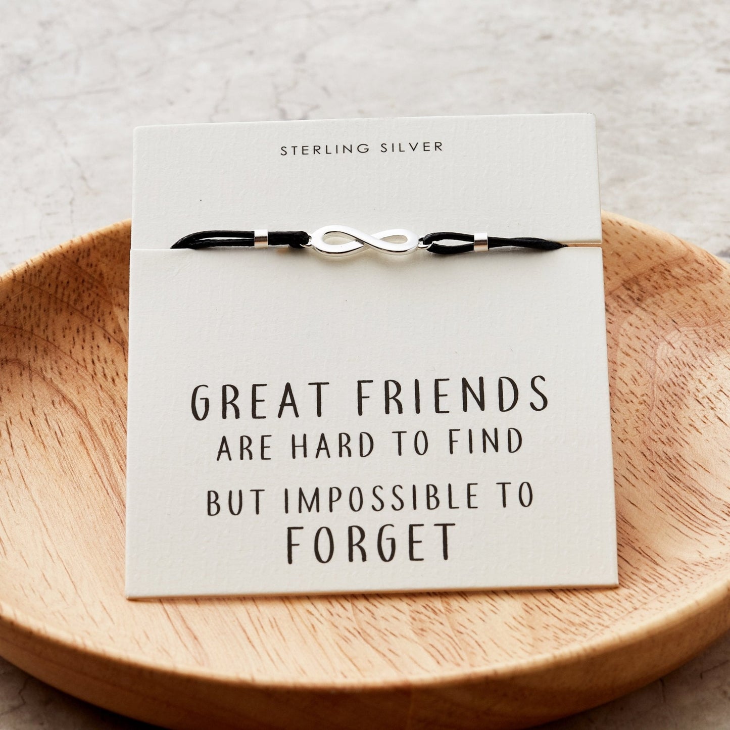 Sterling Silver Friendship Quote Corded Infinity Bracelet