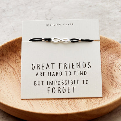 Sterling Silver Friendship Quote Corded Infinity Bracelet