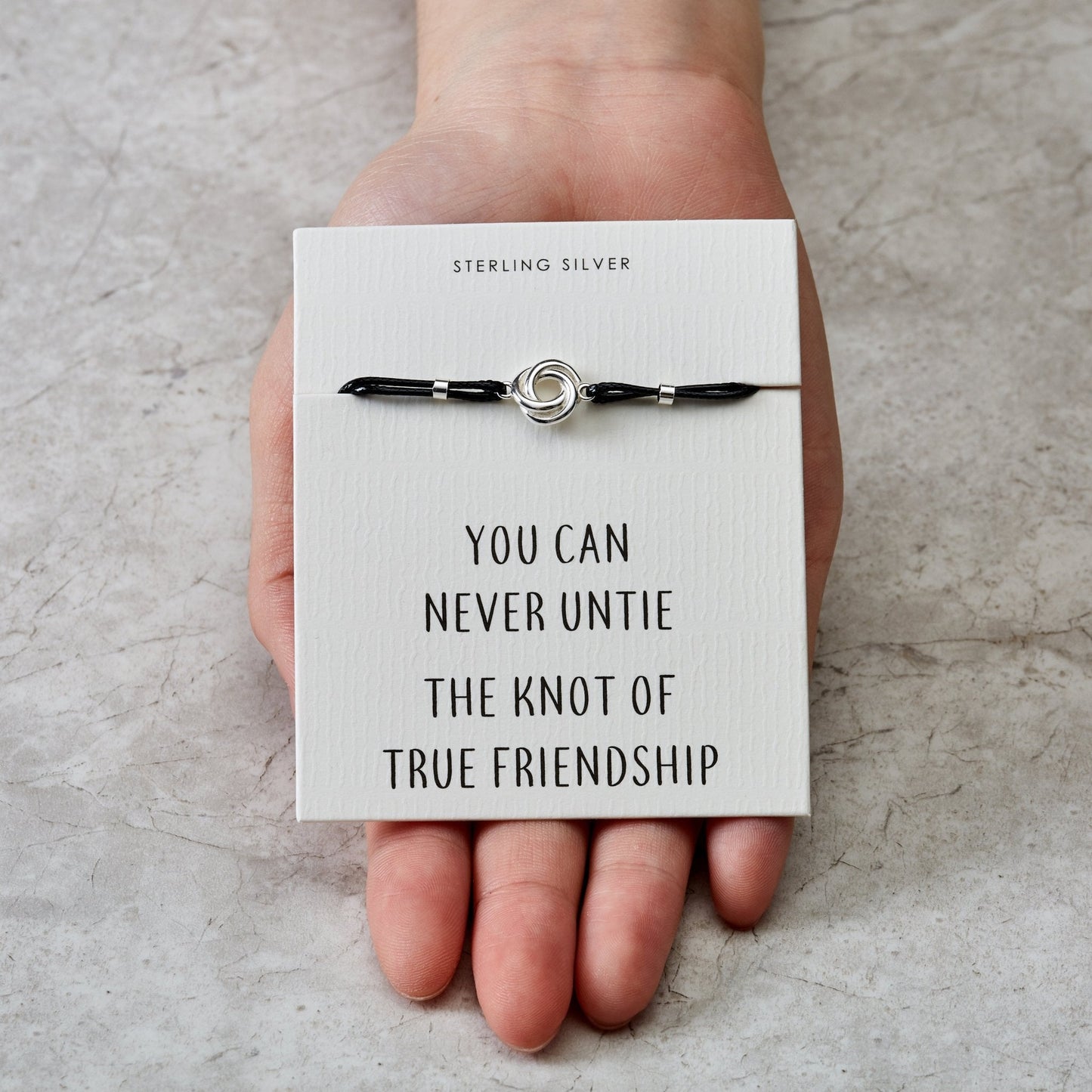 Sterling Silver Friendship Quote Corded Knot Bracelet