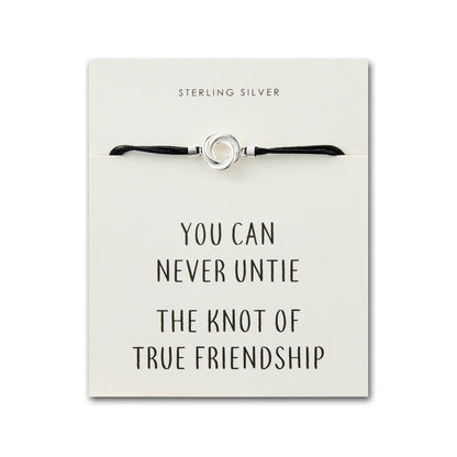 Sterling Silver Friendship Quote Corded Knot Bracelet