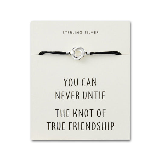 Sterling Silver Friendship Quote Corded Knot Bracelet