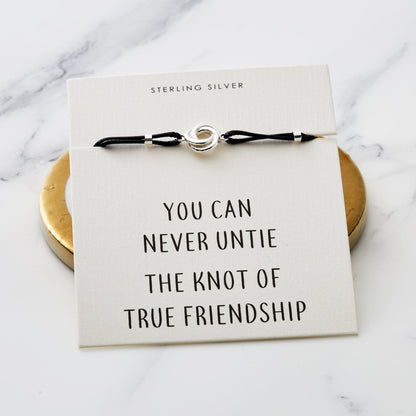 Sterling Silver Friendship Quote Corded Knot Bracelet