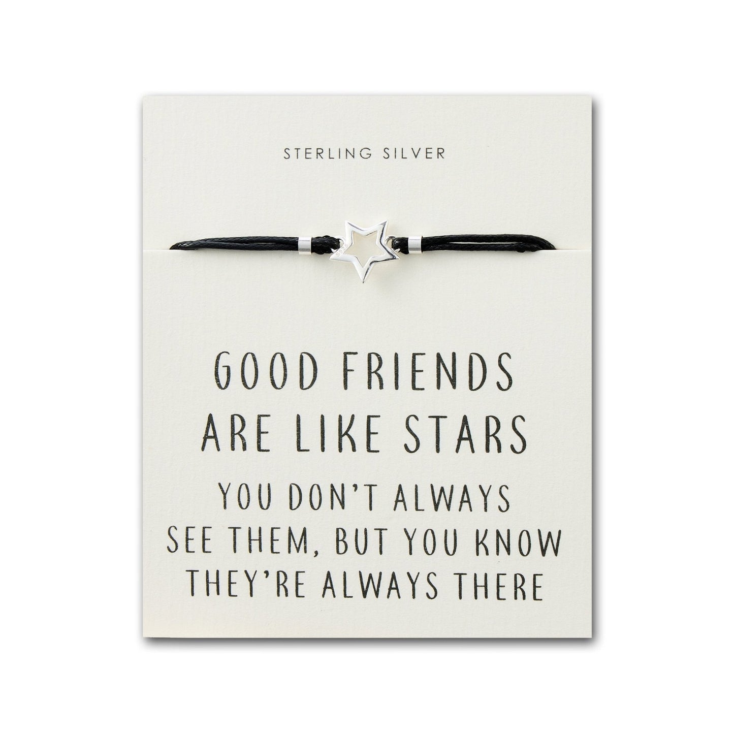 Sterling Silver Friendship Quote Corded Star Bracelet