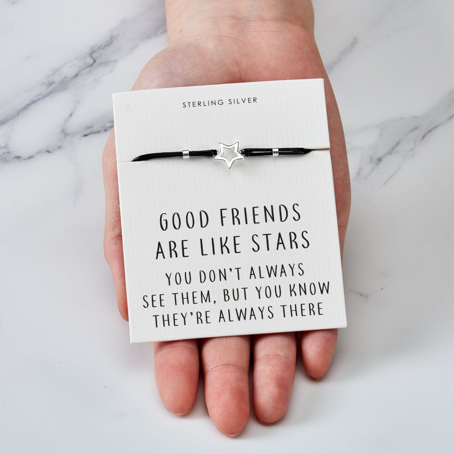 Sterling Silver Friendship Quote Corded Star Bracelet