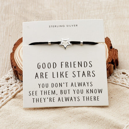 Sterling Silver Friendship Quote Corded Star Bracelet