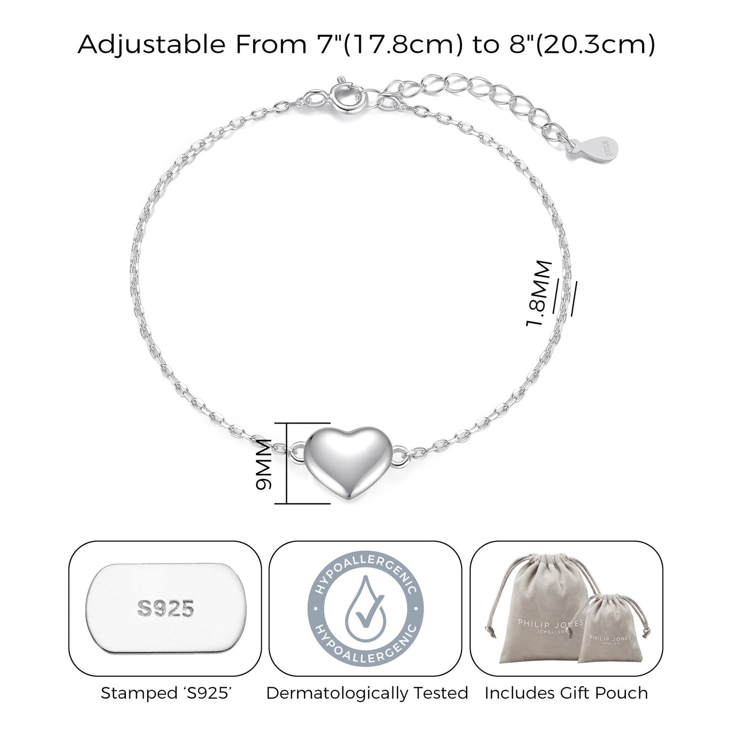 Sterling Silver Friendship Quote Heart Bracelet