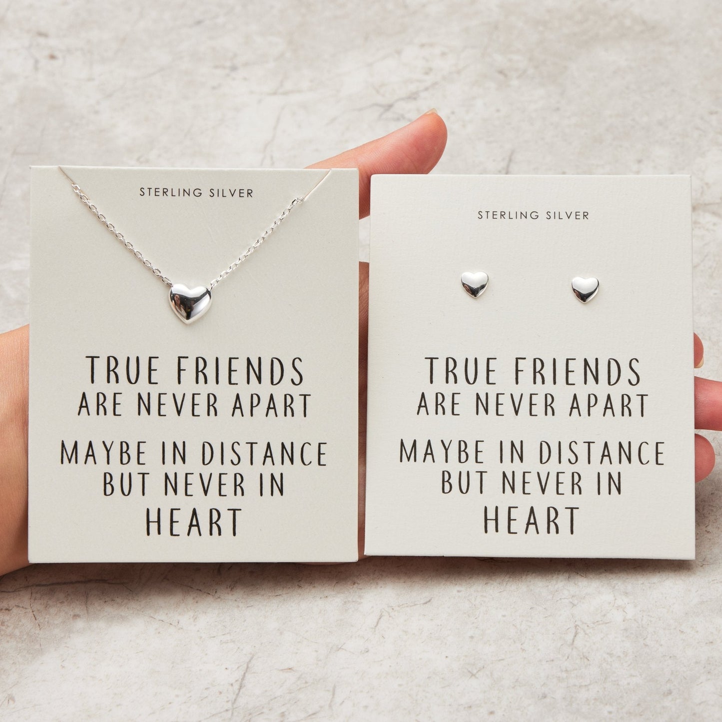 Sterling Silver Friendship Quote Heart Set