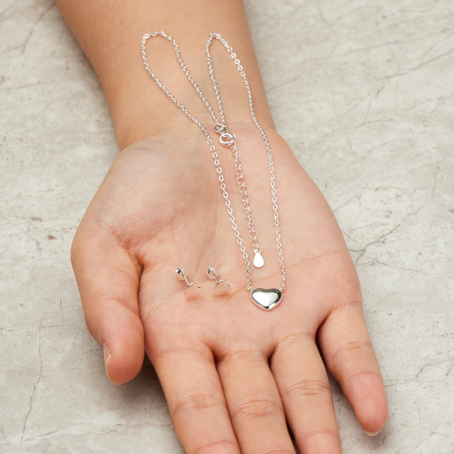 Sterling Silver Friendship Quote Heart Set