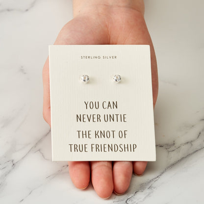 Sterling Silver Friendship Quote Knot Earrings