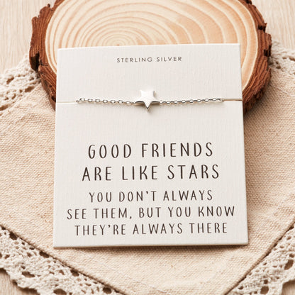 Sterling Silver Friendship Quote Star Bracelet