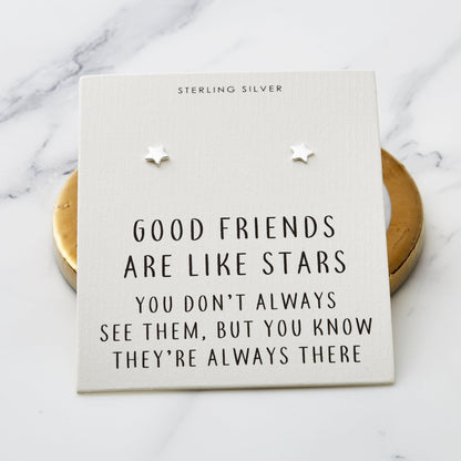 Sterling Silver Friendship Quote Star Earrings