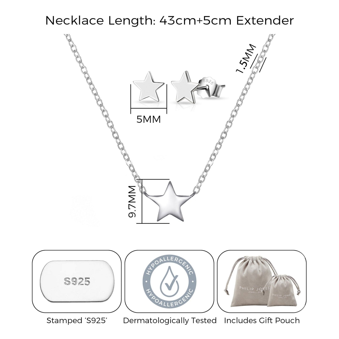 Sterling Silver Friendship Quote Star Set