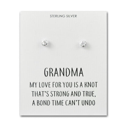 Sterling Silver Grandma Quote Knot Earrings