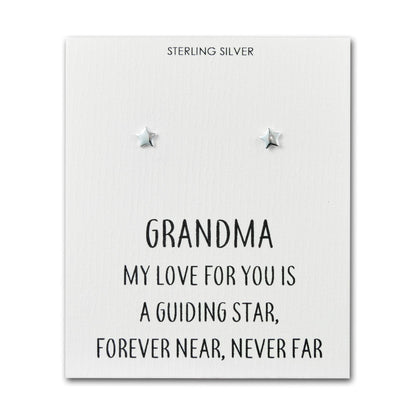 Sterling Silver Grandma Quote Star Earrings