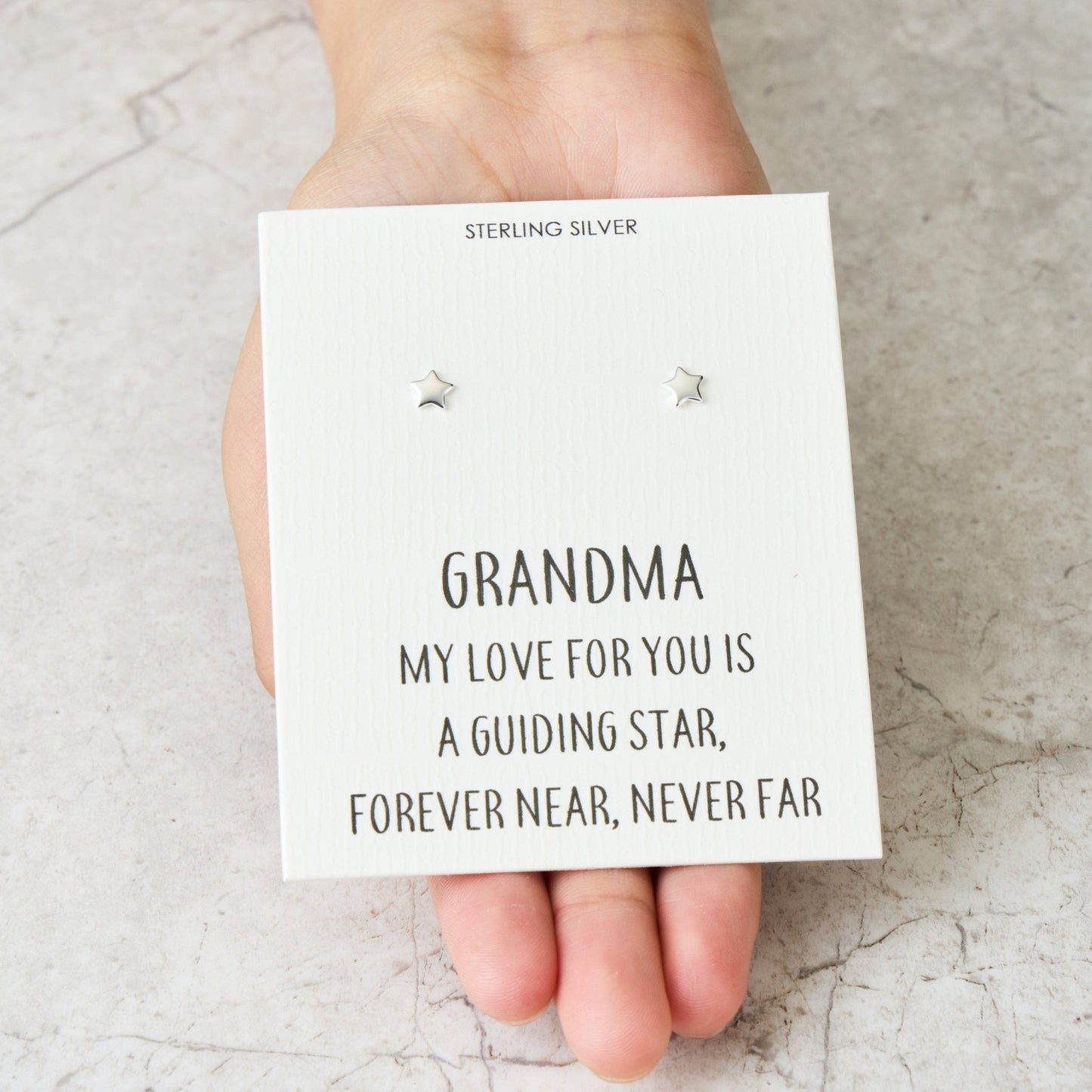 Sterling Silver Grandma Quote Star Earrings