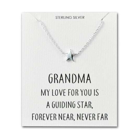 Sterling Silver Grandma Quote Star Necklace