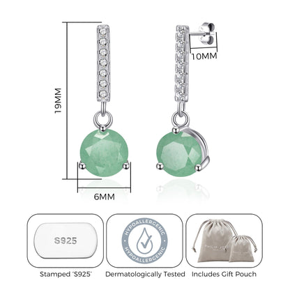 Sterling Silver Green Aventurine Gemstone Drop Earrings with Quote Card