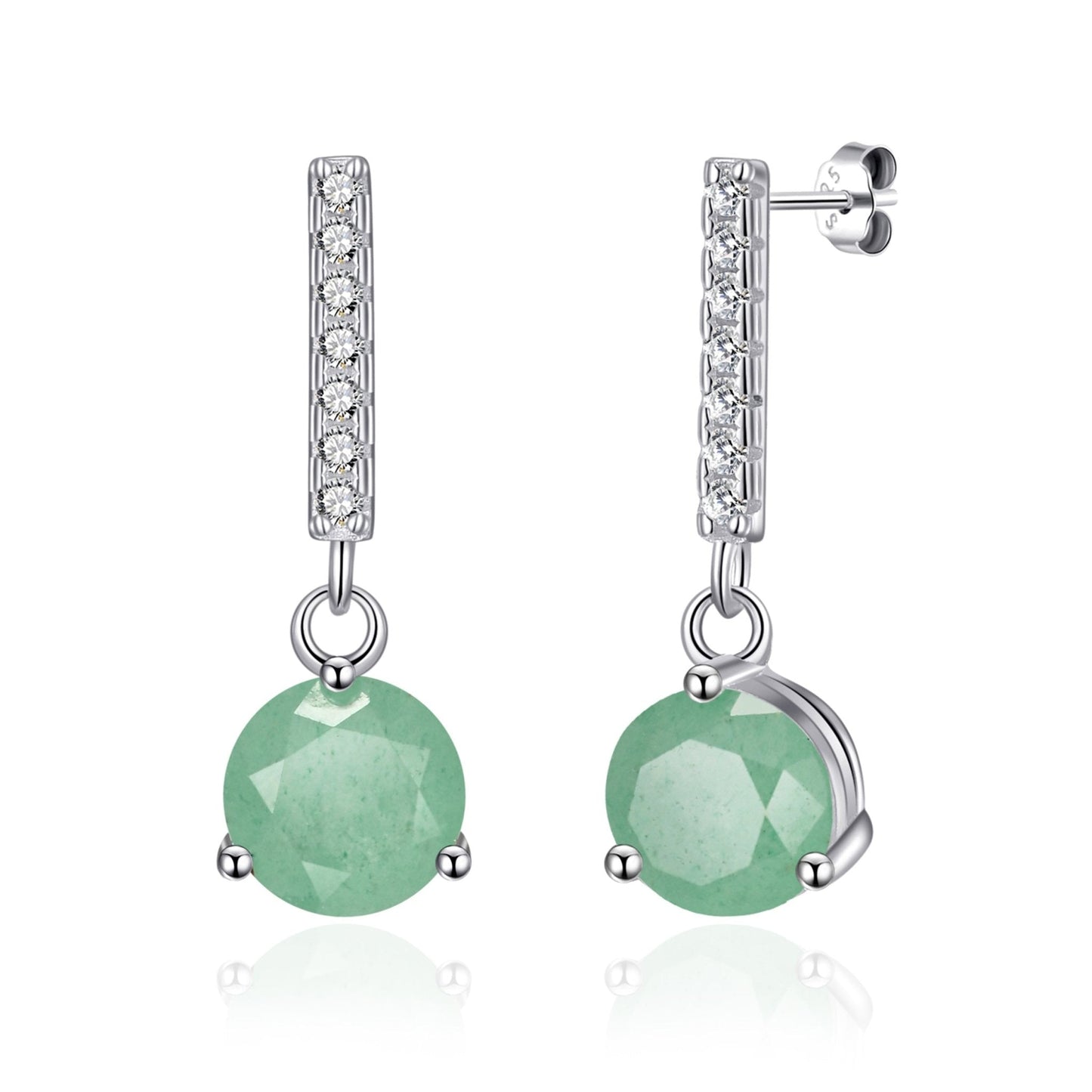 Sterling Silver Green Aventurine Gemstone Drop Earrings