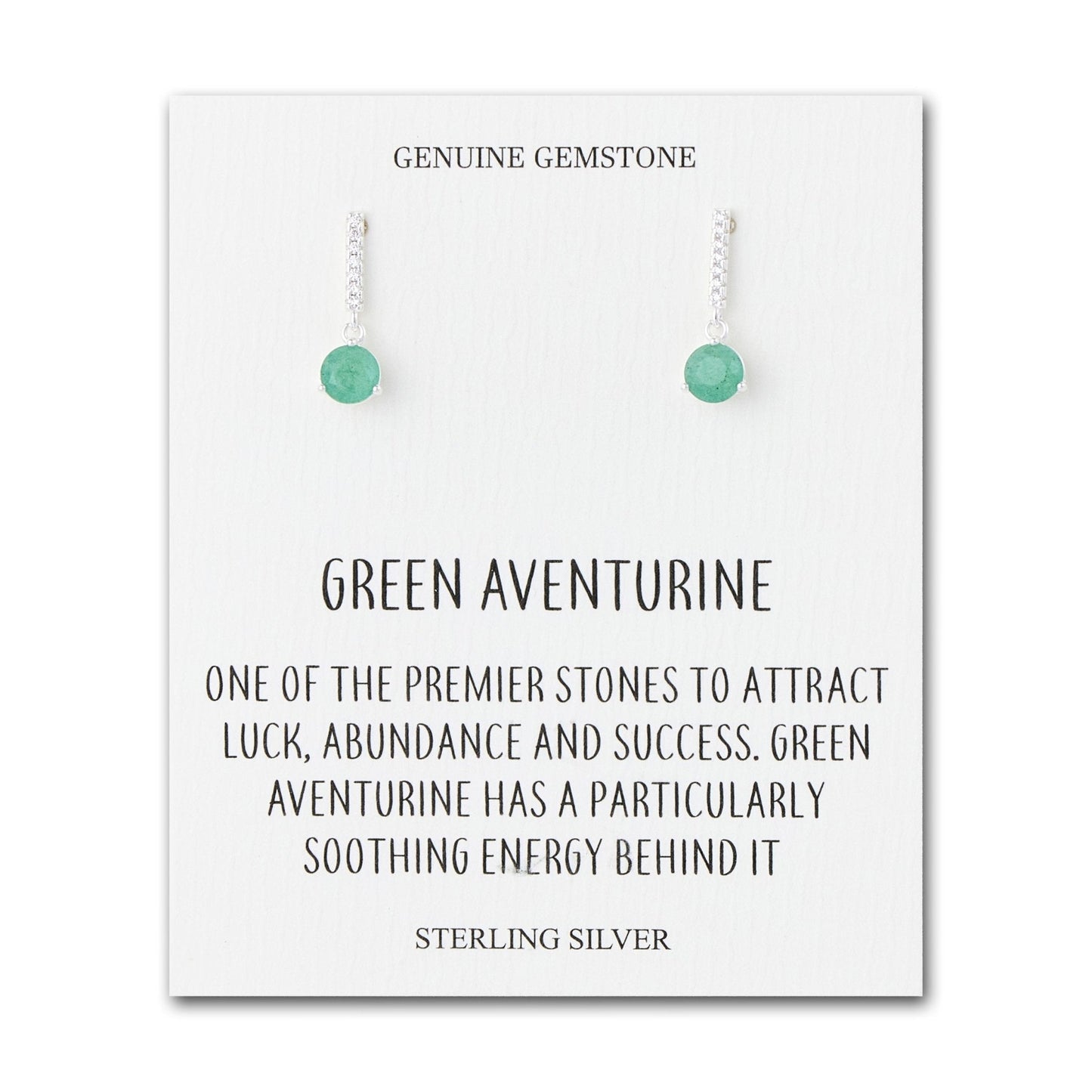 Sterling Silver Green Aventurine Gemstone Drop Earrings with Quote Card